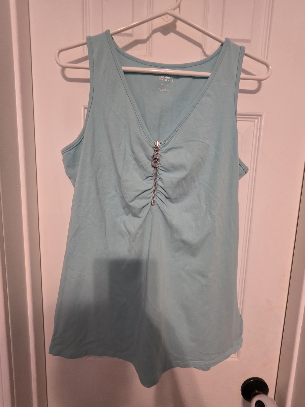 Michael Kors Light Aqua V-Neck Tank with Front Zip Accent